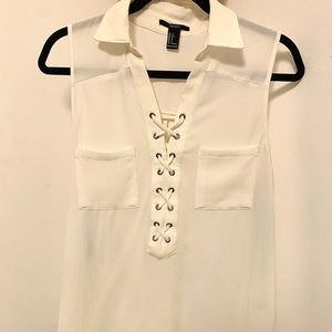 Loose Fit Collared Chiffon Tank Top